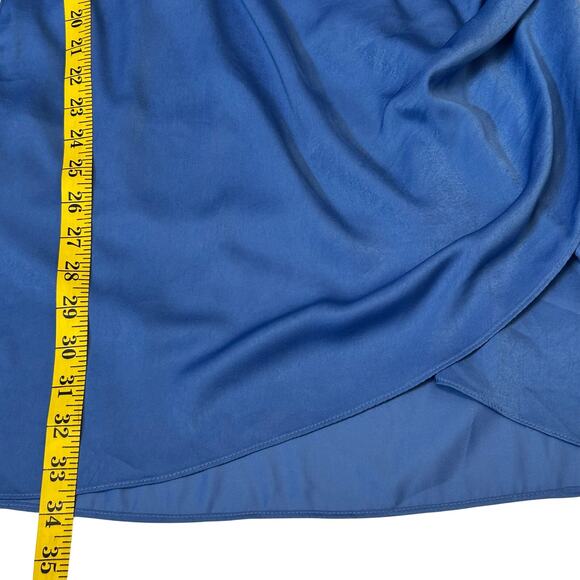 Lucy Paris  Blue Wrap Mini Dress SzM Long Sleeve Ruched Draped Elegant Cocktail - Picture 7 of 9